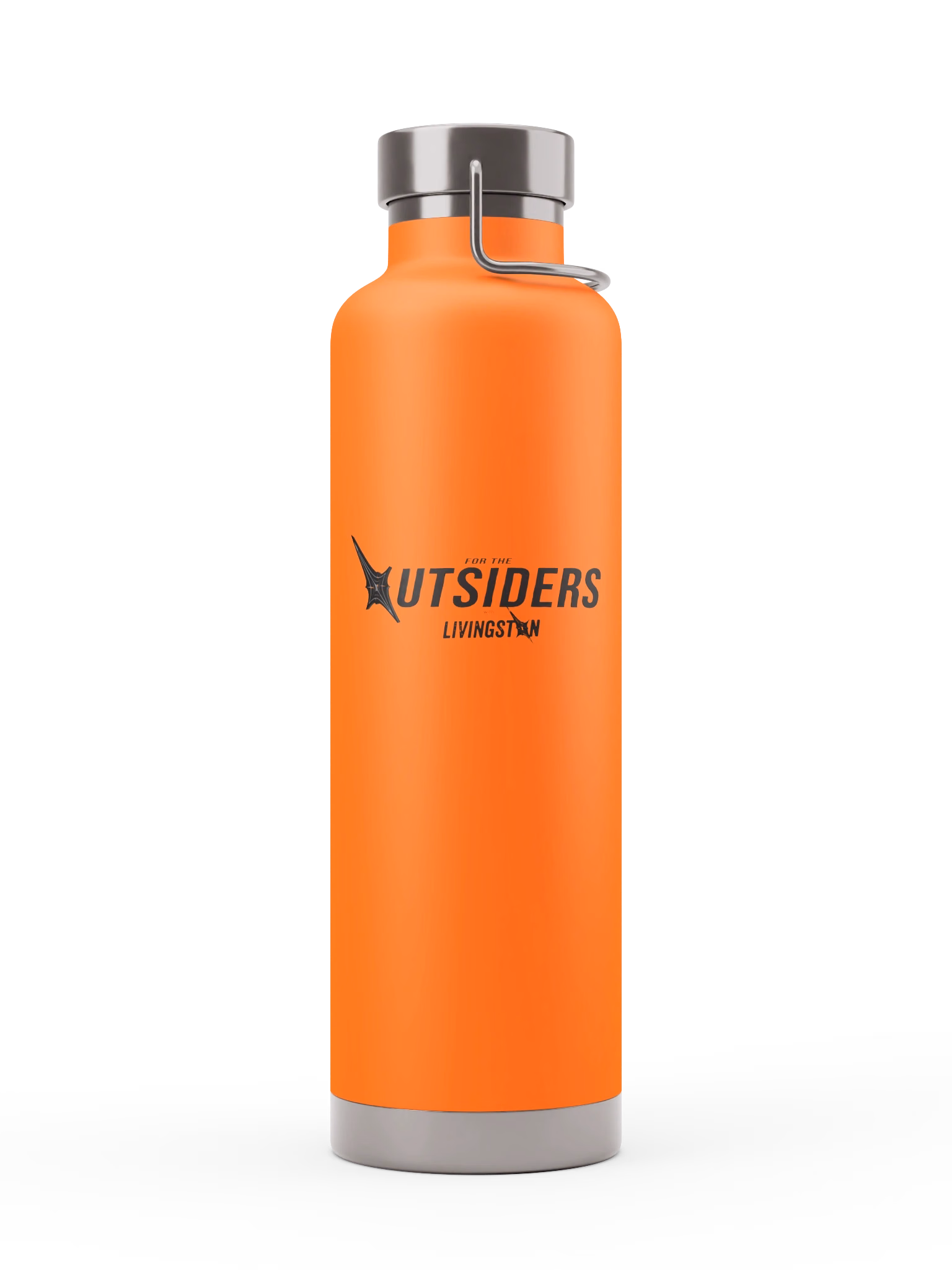 Actual current supplier product image of the orange 22 ounce bottle with the enlarged black logo.