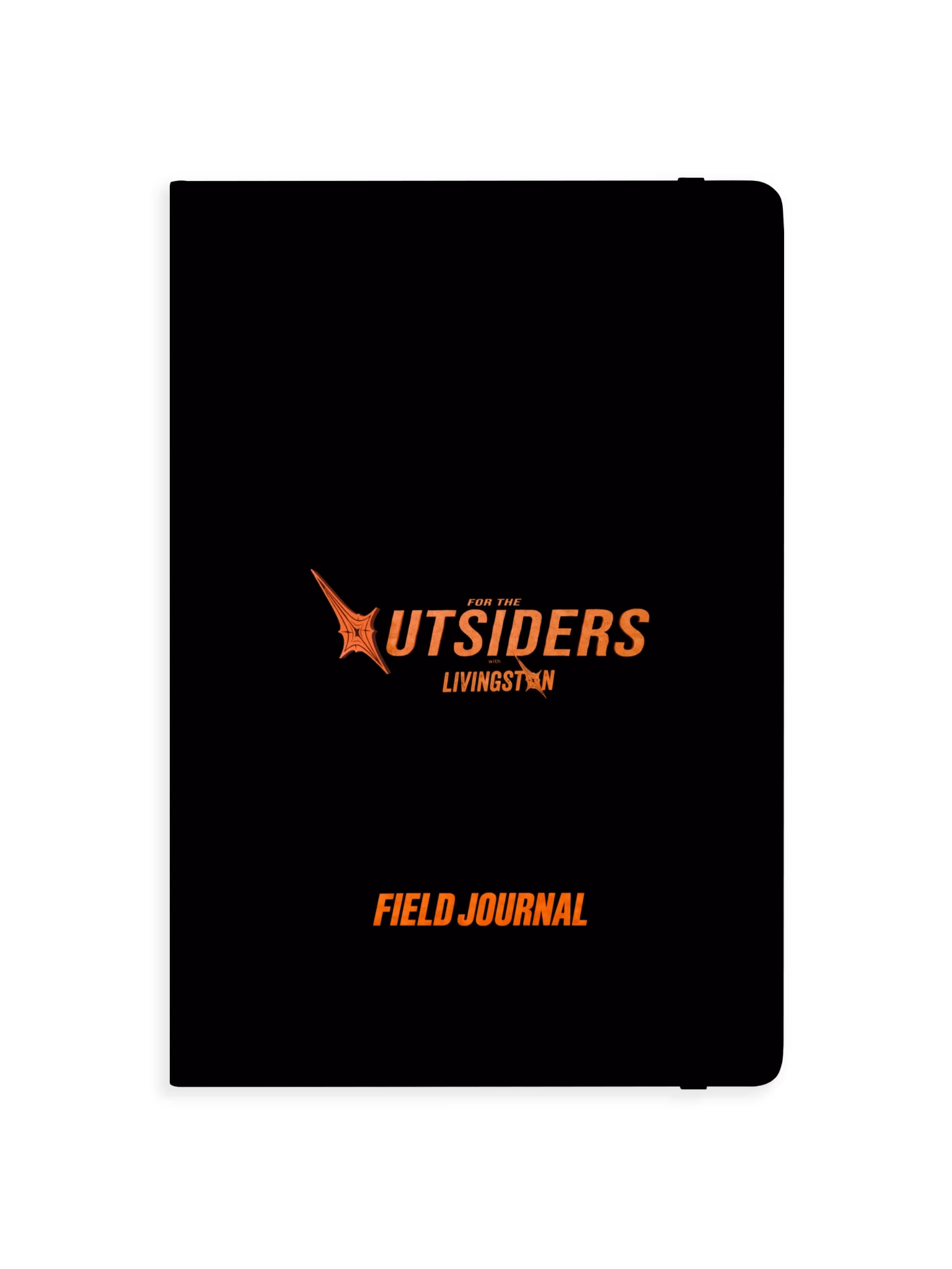Actual current supplier product image of the black Field Journal with its final orange cover layout.